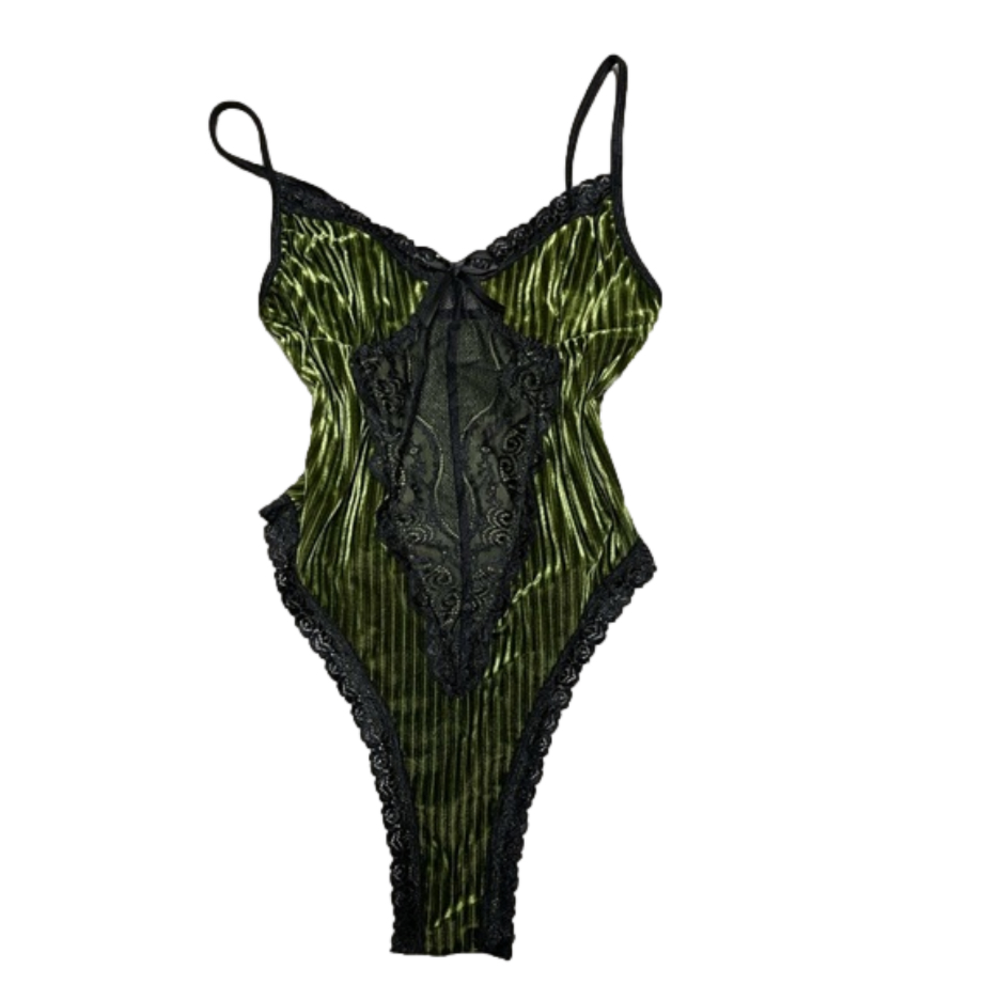 Floerns Lace and Velvet Contrast Teddy